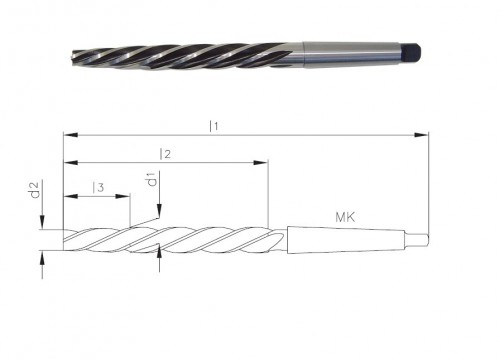 Strojní HSS kuželové výstružníky se spirálovými drážkami s MORSE STOPKOU - DIN311