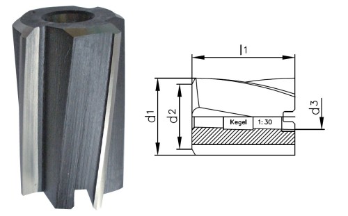 Strojní HSS nástrčné kuželové výstružníky 1:30 se spirálovými pravými drážkami - h8 DIN222