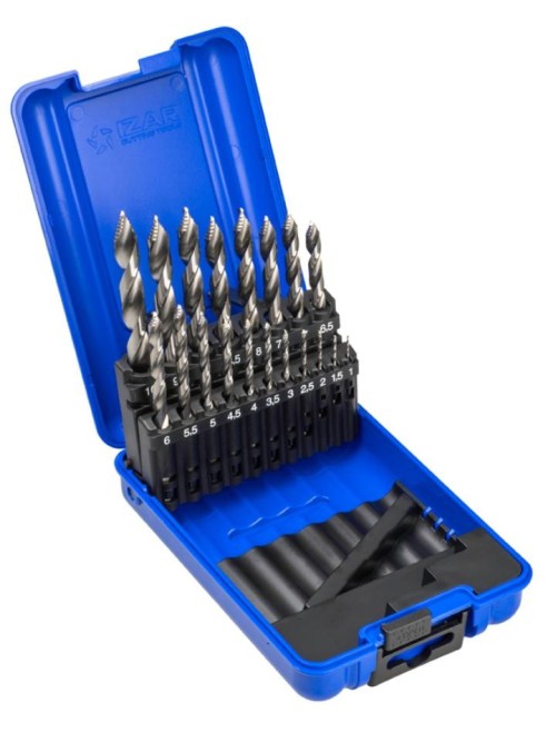 Stupňovité vrtáky HSS 118° pro ruční vrtačky DIN338N v sadě 19 KS (ROZSAH 1-10 PO 0,5 MM) - h8