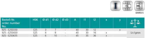 TEPELNÉ UPÍNAČE 3° HSK-E DIN69893 - EXTRA ÚZKÉ PROVEDENÍ