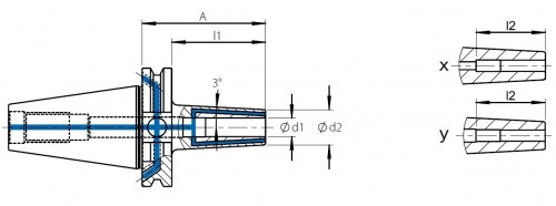TEPELNÉ UPÍNAČE 3° SK DIN69871 - ÚZKÉ PROVEDENÍ SE TŘEMI CHLADÍCÍMI KANÁLKY PRŮMĚR 1MM