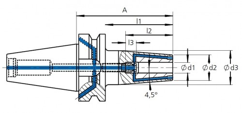 TEPELNÉ UPÍNAČE 4,5° BT JIS B 6339 (MAS403BT) AD/B S UZAVÍRATELNÝMI CHLADICÍMI KANÁLKY - OBSAHUJE DÉLKOVĚ STAVITELNÝ ŠROUB
