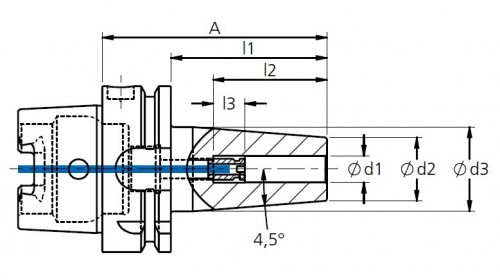 TEPELNÉ UPÍNAČE 4,5° HSK-A DIN69893 - OBSAHUJE DÉLKOVĚ STAVITELNÝ ŠROUB