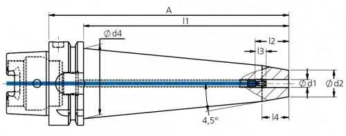 TEPELNÉ UPÍNAČE 4,5° HSK-A DIN69893 EXTRA DLOUHÉ - OBSAHUJE DÉLKOVĚ STAVITELNÝ ŠROUB