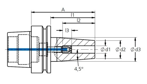 TEPELNÉ UPÍNAČE 4,5° HSK-E DIN69893 - OBSAHUJE DÉLKOVĚ STAVITELNÝ ŠROUB