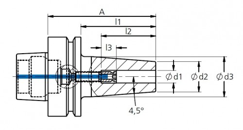 TEPELNÉ UPÍNAČE 4,5° HSK-F DIN69893 - OBSAHUJE DÉLKOVĚ STAVITELNÝ ŠROUB