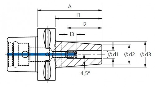 TEPELNÉ UPÍNAČE 4,5° PSC S POLYGONÁLNÍ STOPKOU ISO26623-1 - OBSAHUJE DÉLKOVĚ STAVITELNÝ ŠROUB