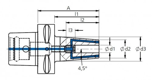 TEPELNÉ UPÍNAČE 4,5° PSC S POLYGONÁLNÍ STOPKOU ISO26623-1 S UZAVÍRATELNÝMI CHLADICÍMI KANÁLKY - OBSAHUJE DÉLKOVĚ STAVITELNÝ ŠROUB