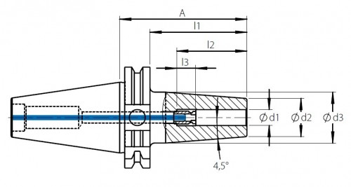 TEPELNÉ UPÍNAČE 4,5° SK DIN69871 - OBSAHUJE DÉLKOVĚ STAVITELNÝ ŠROUB