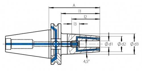 TEPELNÉ UPÍNAČE 4,5° SK DIN69871 AD/B - S UZAVÍRATELNÝMI CHLADICÍMI KANÁLKY- OBSAHUJE DÉLKOVĚ STAVITELNÝ ŠROUB