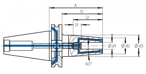 TEPELNÉ UPÍNAČE 4,5° SK DIN69871 AD/B - S UZAVÍRATELNÝMI CHLADICÍMI KANÁLKY- OBSAHUJE DÉLKOVĚ STAVITELNÝ ŠROUB