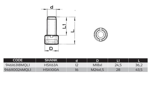 TRUBIČKY PRO VNITŘNÍ CHLAZENÍ PRO HSK-A MQL TECHNOLOGII