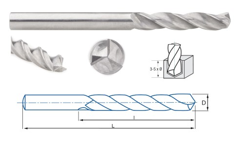 TVRDOKOVOVÉ VRTÁKY 3XD bez vnitřního chlazení - se 3 břity