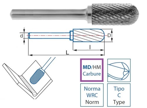 Technické frézy - rotary burrs - 3 ks v sadě - tvrdé materiály - typ 6