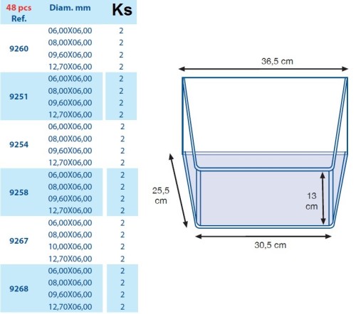 Technické frézy - rotary burrs - 48 ks v sadě - ve vitríně
