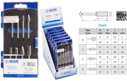 Technické frézy - rotary burrs - 6 sad 8 ks v sadě - tvrdé materiály - typ 6