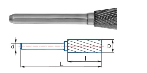 Technické frézy - rotary burrs - kónické - tvrdé materiály - typ 6