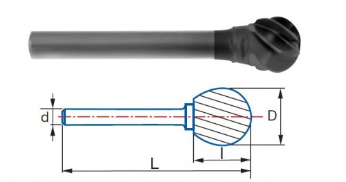 Technické frézy - rotary burrs - kulové - na neželezné materiály - typ 1 - POVLAK ALTIN
