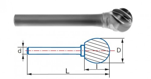 Technické frézy - rotary burrs - kulové - na neželezné materiály - typ 1