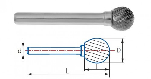 Technické frézy - rotary burrs - kulové - tvrdé materiály - typ 6