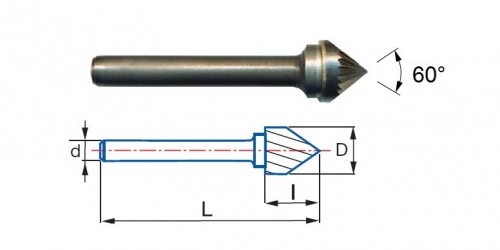 Technické frézy - rotary burrs - kuželové - 60°
