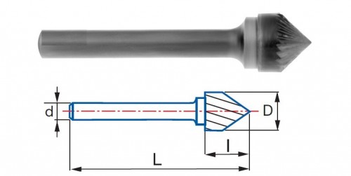 Technické frézy - rotary burrs - kuželové - tvrdé materiály - typ 6