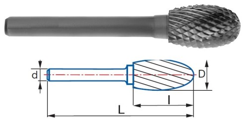Technické frézy - rotary burrs - oválné - krátká tříska - typ 4 Technické frézy - rotary burrs - oválné - krátká tříska - typ 4