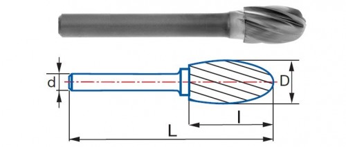 Technické frézy - rotary burrs - oválné - na neželezné materiály - typ 1 Technické frézy - rotary burrs - oválné - na neželezné materiály - typ 1