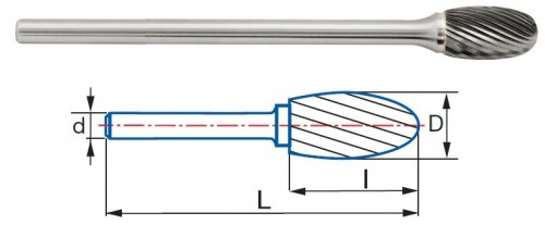 Technické frézy - rotary burrs - oválné - obecné použití - typ 3 - DLOUHÉ