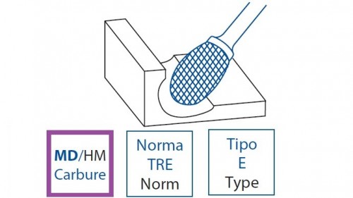 Technické frézy - rotary burrs - oválné - tvrdé materiály - typ 6 - DLOUHÉ