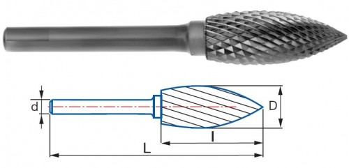 Technické frézy - rotary burrs - plaménkové - krátká tříska - typ 4