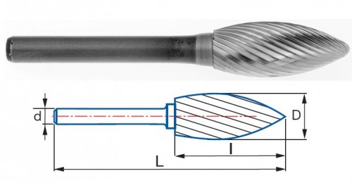 Technické frézy - rotary burrs - plaménkové - obecné použití - typ 3