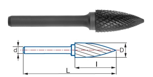 Technické frézy - rotary burrs - stromečkové - krátká tříska - typ 4