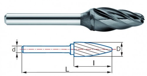 Technické frézy - rotary burrs - stromečkové - na neželezné materiály - typ 1