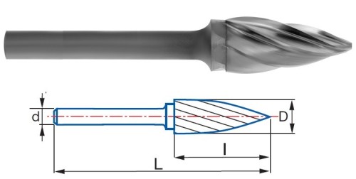 Technické frézy - rotary burrs - stromečkové - na neželezné materiály - typ 1