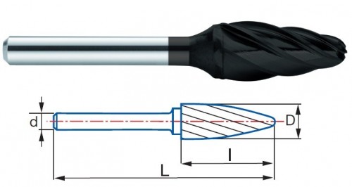 Technické frézy - rotary burrs - stromečkové - na neželezné materiály - typ 1