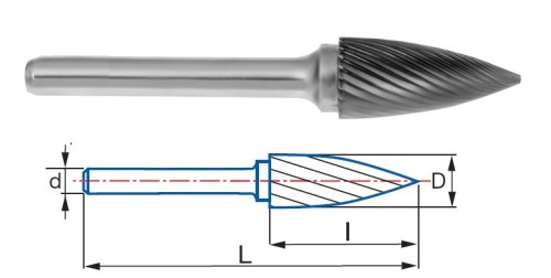 Technické frézy - rotary burrs - stromečkové - obecné použití - typ 3
