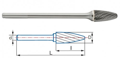 Technické frézy - rotary burrs - stromečkové - tvrdé materiály - typ 6 - DLOUHÉ