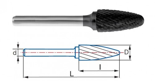 Technické frézy - rotary burrs - stromečkové - tvrdé materiály - typ 6 - POVLAK ALTIN
