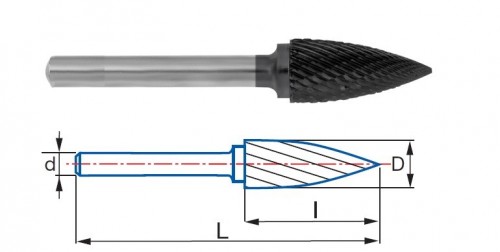 Technické frézy - rotary burrs - stromečkové - tvrdé materiály - typ 6 - POVLAK ALTIN