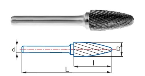 Technické frézy - rotary burrs - stromečkové - tvrdé materiály - typ 6