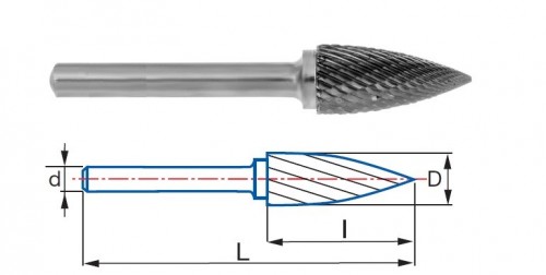 Technické frézy - rotary burrs - stromečkové - tvrdé materiály - typ 6