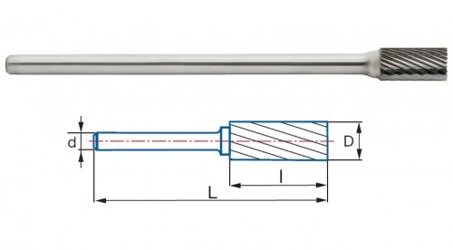 Technické frézy - rotary burrs - válcové s čelním břitem - obecné použití - typ 3 - DLOUHÉ