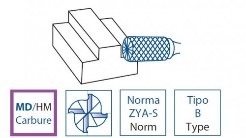 Technické frézy - rotary burrs - válcové s čelním břitem - obecné použití - typ 3 - DLOUHÉ