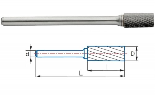 Technické frézy - rotary burrs - válcové s čelním břitem - tvrdé materiály - typ 6 - DLOUHÉ