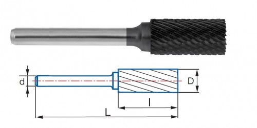 Technické frézy - rotary burrs - válcové s čelním břitem - tvrdé materiály - typ 6 - POVLAK ALTIN