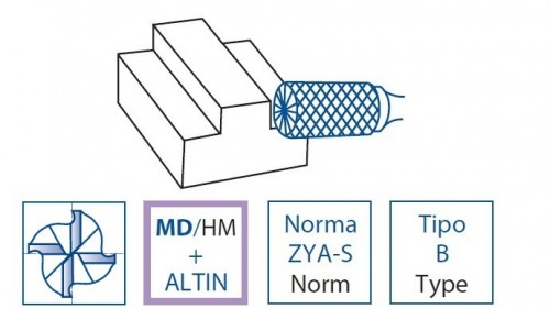 Technické frézy - rotary burrs - válcové s čelním břitem - tvrdé materiály - typ 6 - POVLAK ALTIN