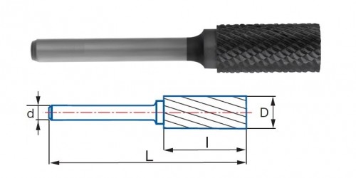 Technické frézy - rotary burrs - válcové s čelním břitem - tvrdé materiály - typ 6 - POVLAK ALTIN