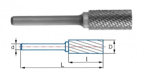 Technické frézy - rotary burrs - válcové s čelním břitem - tvrdé materiály - typ 6