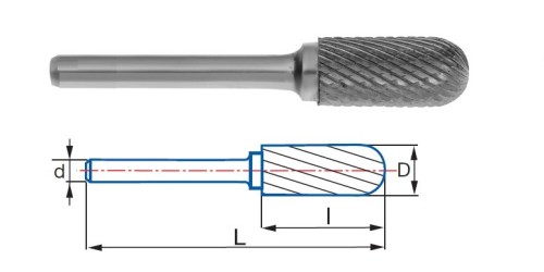 Technické frézy - rotary burrs - válcové s rádiusem - krátká tříska - typ 4 Technické frézy - rotary burrs - válcové s rádiusem - krátká tříska - typ 4